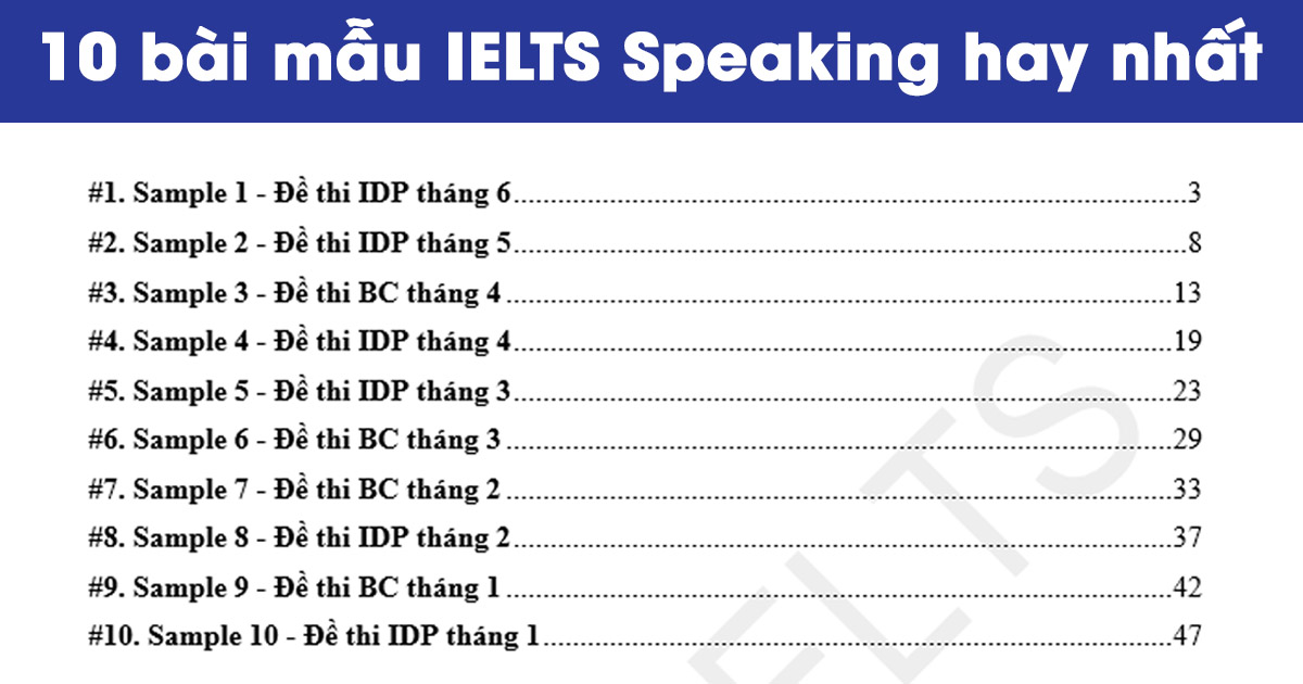 Tuyển Tập Bài Mẫu Ielts Speaking (full Part 1, 2 & 3) - Aland English